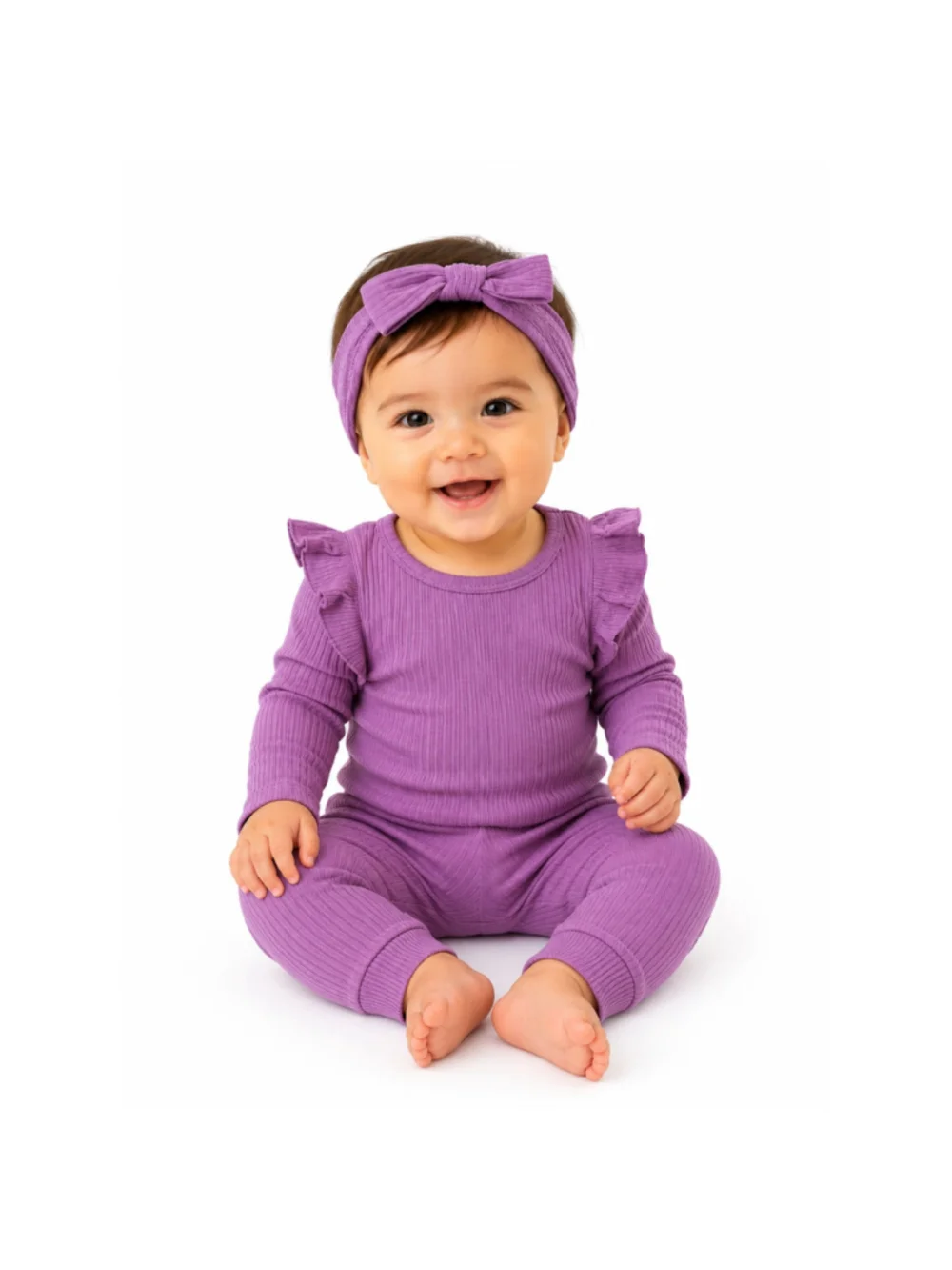 Baby Girl 3-Piece Rib Frill Long Sleeve Romper & Pant Set-Size 12-18 Months–NWT